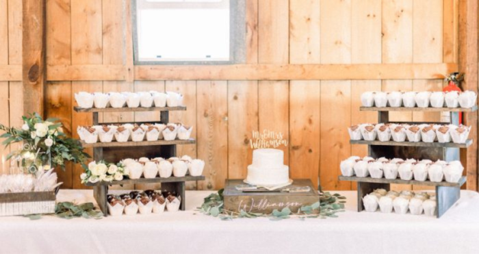 Wedding cake with cupcakes