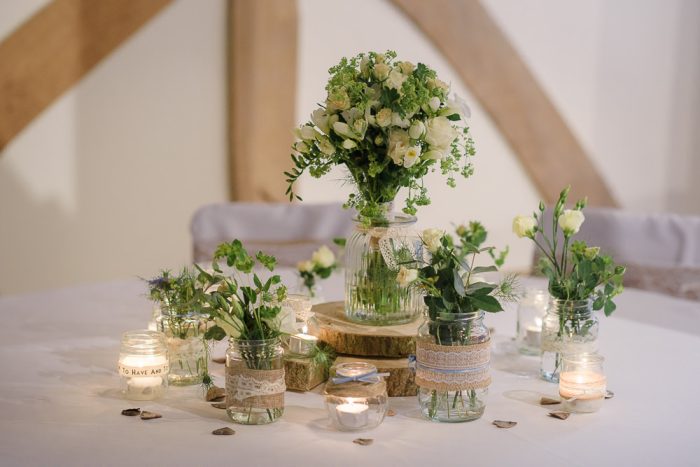 Green and white table decorations
