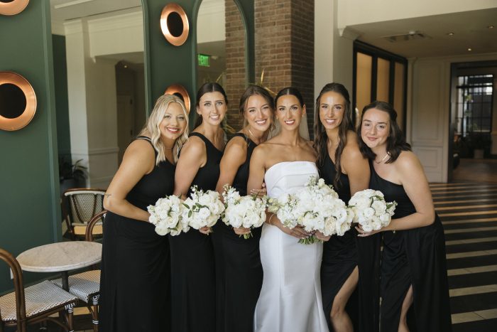 Gabrielle wearing Mitchell by Maggie Sottero with her bridesmaids