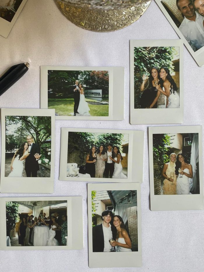 Polaroid photos from a garden party wedding