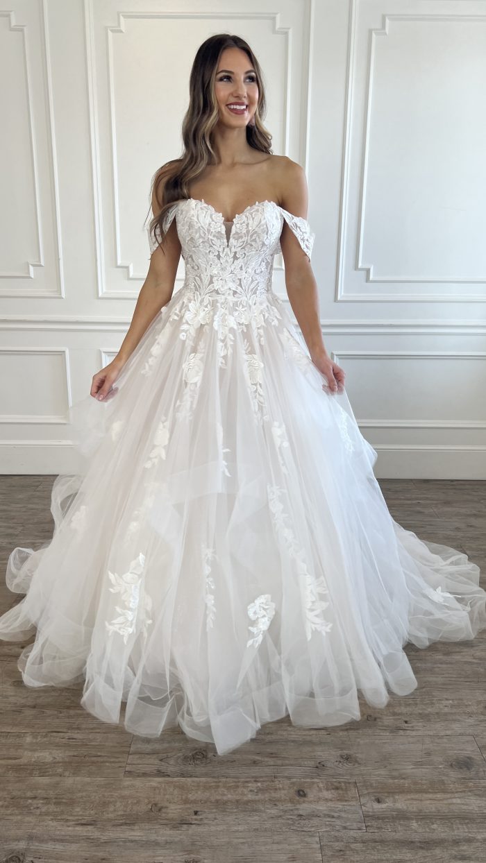 Bride wearing a gown that could be used as a convertible wedding dress