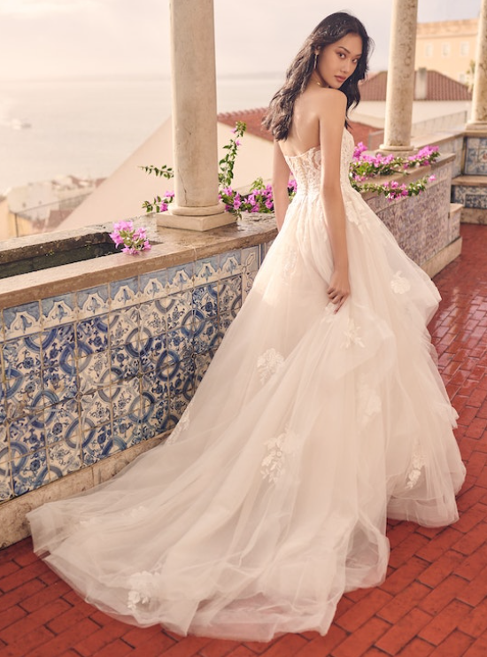 Bride wearing Indiana western wedding dress by Maggie Sottero