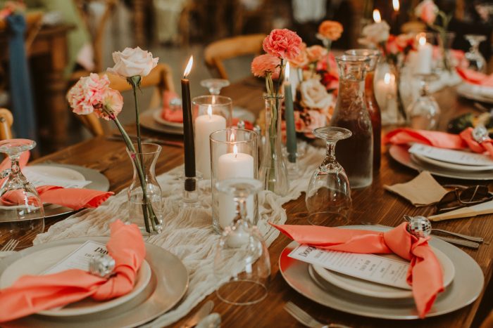Table setting in spring wedding colors 