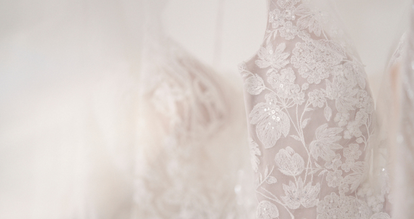 Hanging Maggie Sottero wedding dresses