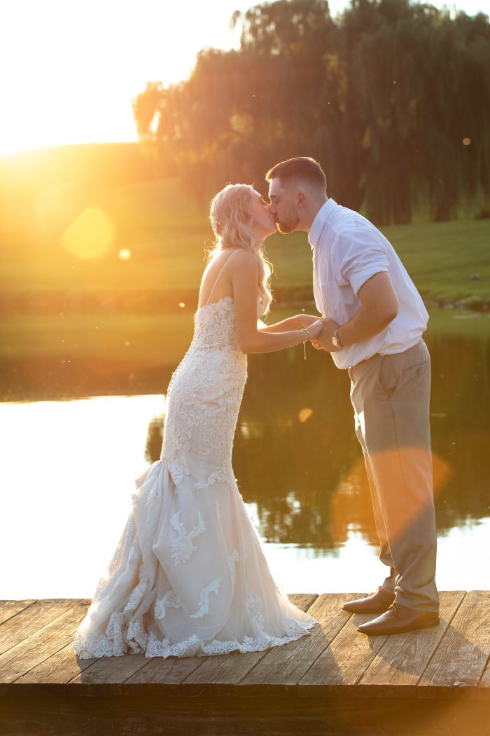 Bride wearing western wedding dress Fiona by Maggie Sottero with her husband