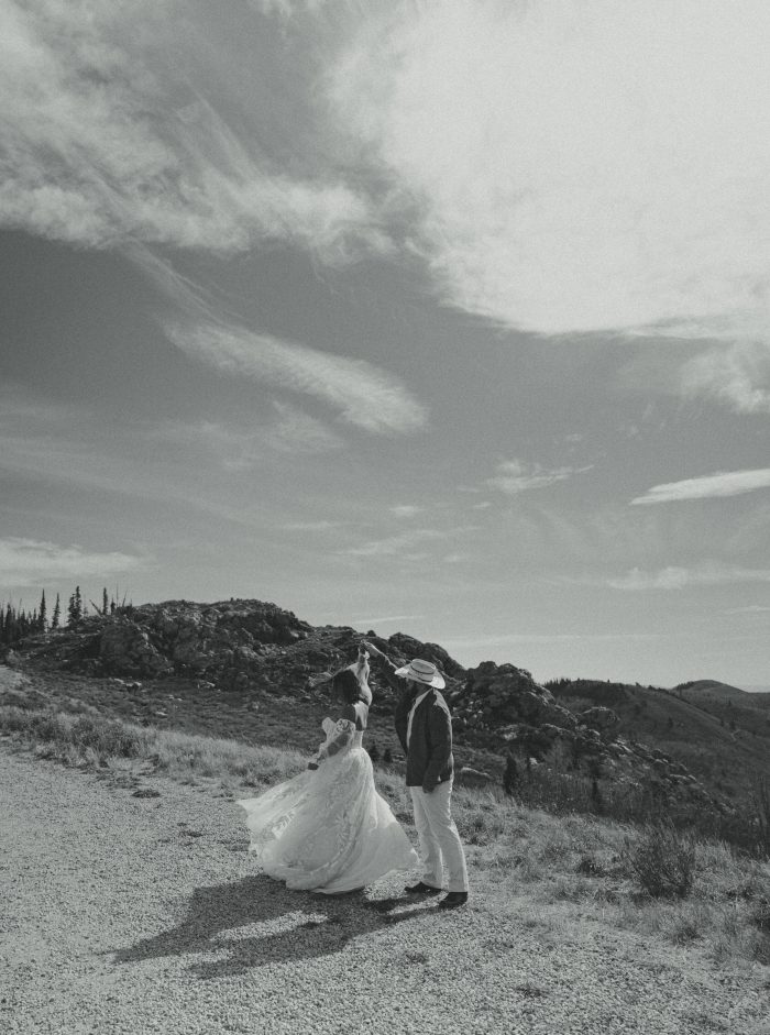 Bride wearing a bridal gown by Maggie Sottero in a Western styled shoot