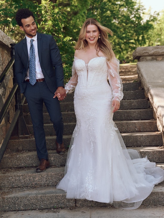 Bride wearing one of our winter wedding dresses called Benjie by Maggie Sottero