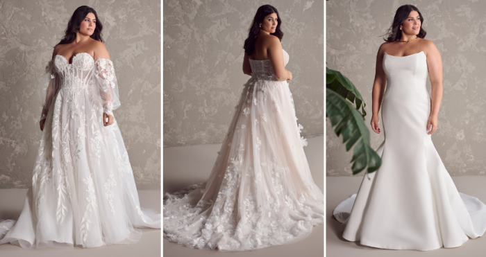 Brides wearing Maggie Sottero plus size wedding dresses