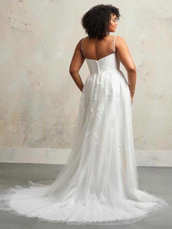 Bride wearing one of our plus size wedding dresses Catherine by Rebecca Ingram