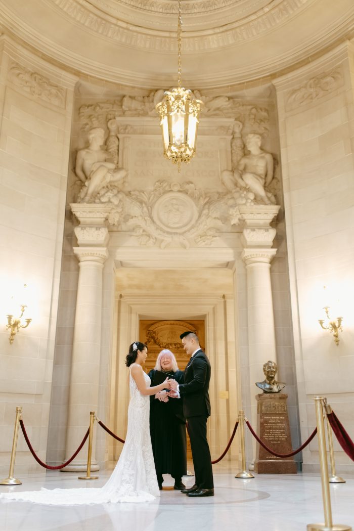 Louie wearing courthouse wedding dress Bailey by Sottero and Midgley