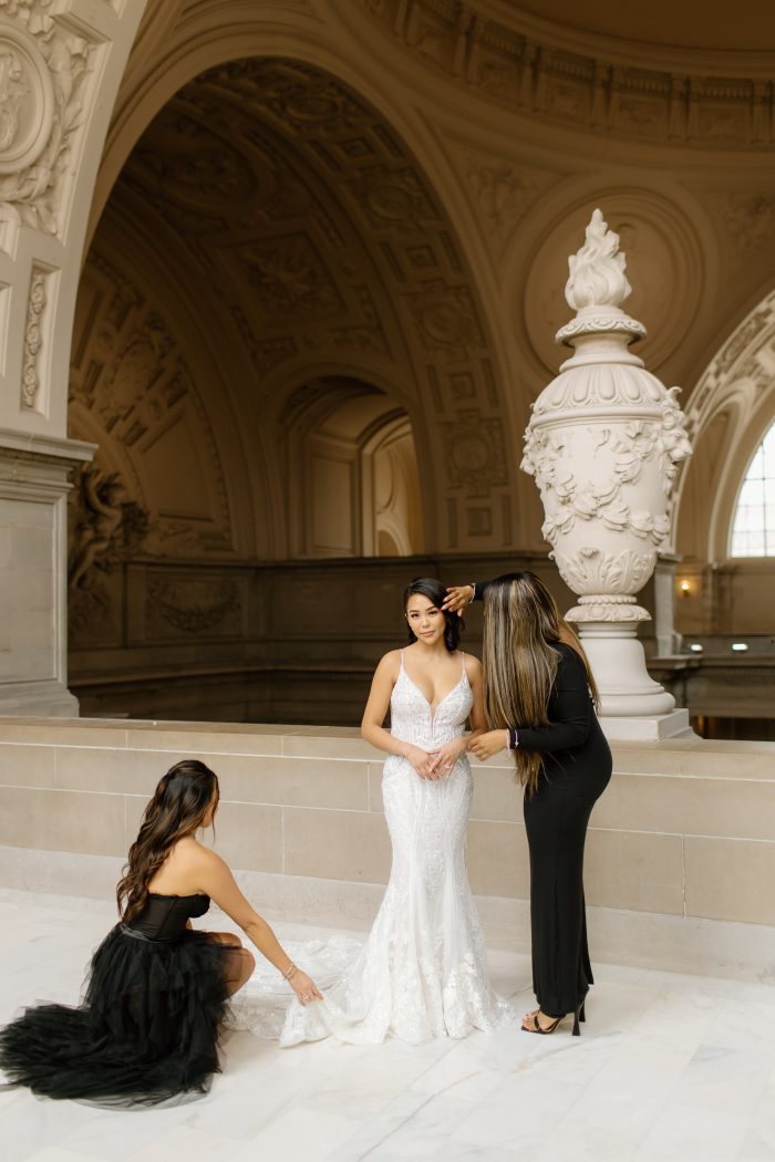 Louie wearing courthouse wedding dress Bailey by Sottero and Midgley