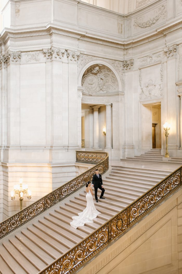 Louie wearing courthouse wedding dress Bailey by Sottero and Midgley