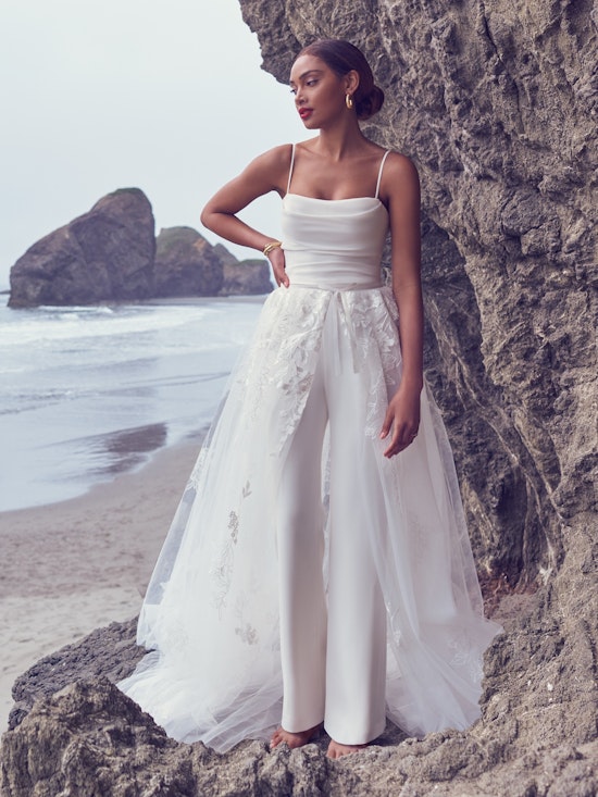 Bride wearing a Stacey detachable overskirt by Maggie Sottero