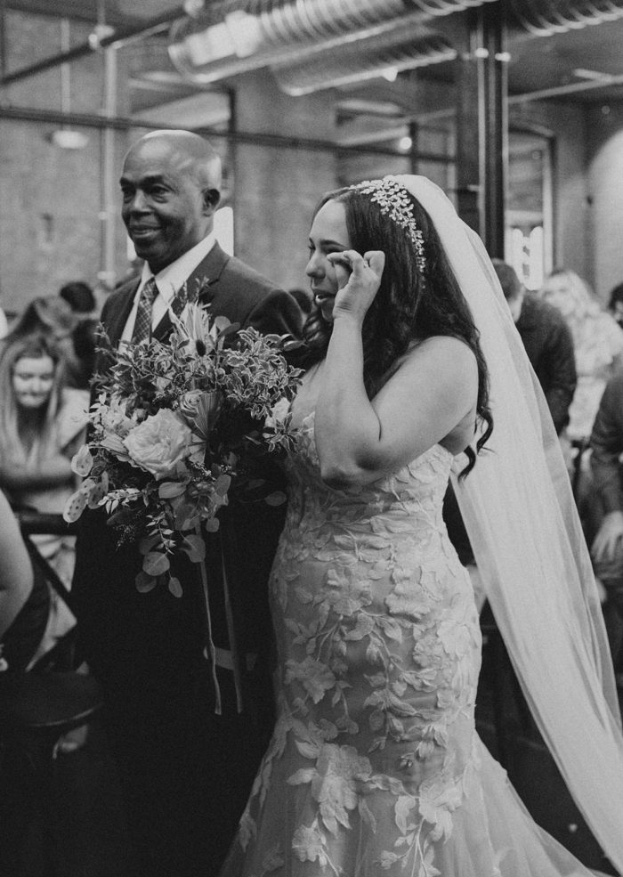 Bride In Mermaid Wedding Dress With Father Called Hattie By Rebecca Ingram