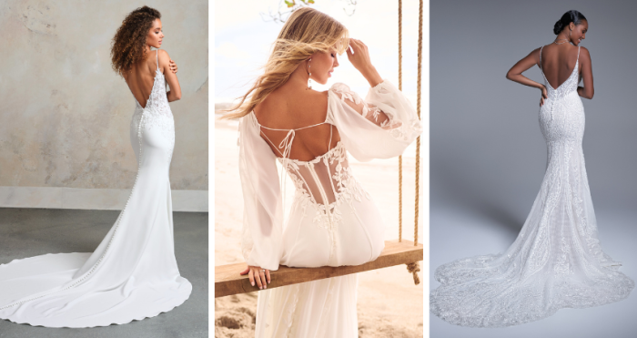 Brides wearing backless wedding dresses by Maggie Sottero