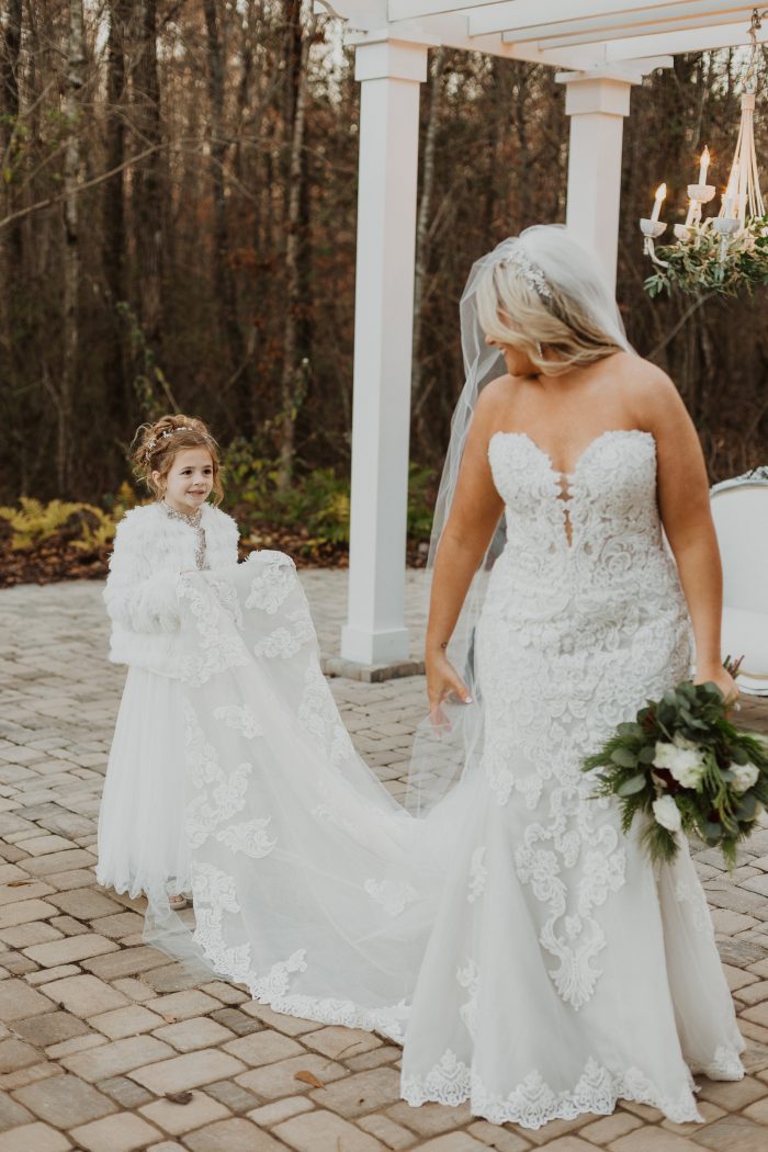 Bride wearing Fiona mermaid wedding dress by Maggie Sottero