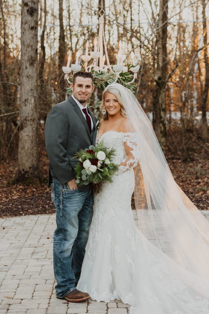 Bride wearing Fiona mermaid wedding dress by Maggie Sottero