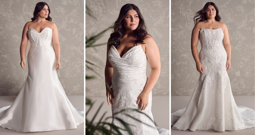 Brides wearing mermaid wedding dresses by Maggie Sottero