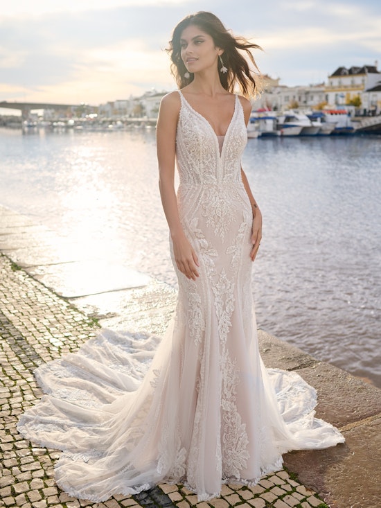 Bride wearing backless wedding dress Franklynn by Sottero and Midgley