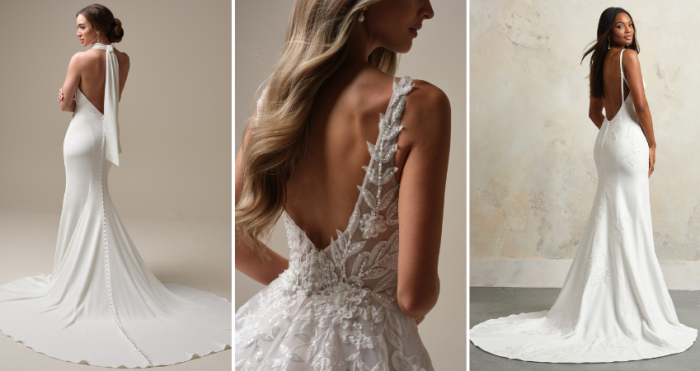 Brides wearing backless wedding dresses by Maggie Sottero