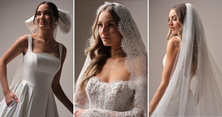 Brides wearing different wedding veils