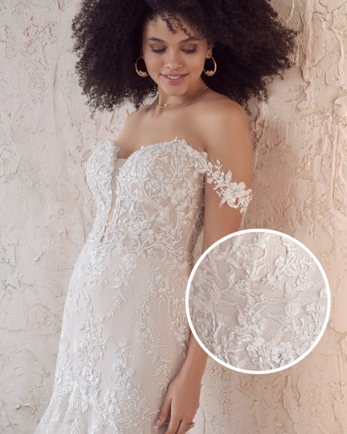 Bride wearing Lennon by Maggie Sottero to show off the different types of lace