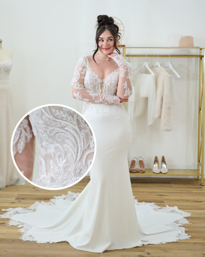 Bride wearing Anastasia by Maggie Sottero to show off different types of lace