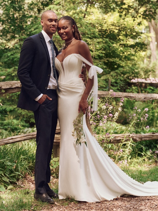 Bride wearing dress with wedding bows called Jace by Maggie Sottero