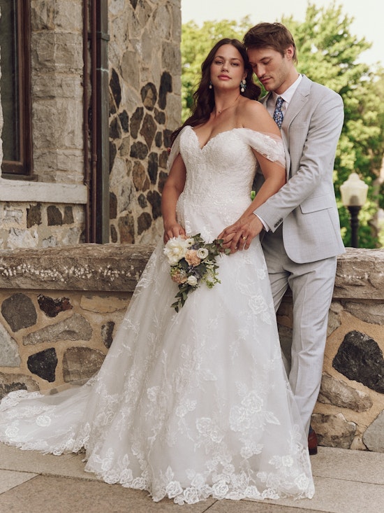 Bride wearing a wedding dress made with lower-impact fabrics called Skylar by Maggie Sottero