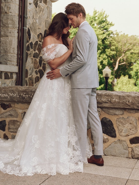 Bride wearing a wedding dress made with lower-impact fabrics called Skylar by Maggie Sottero