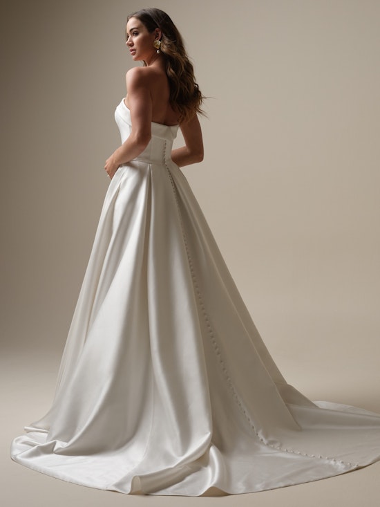 Bride wearing a wedding dress made with lower-impact fabrics called Elizabeth Marie by Rebecca Ingram