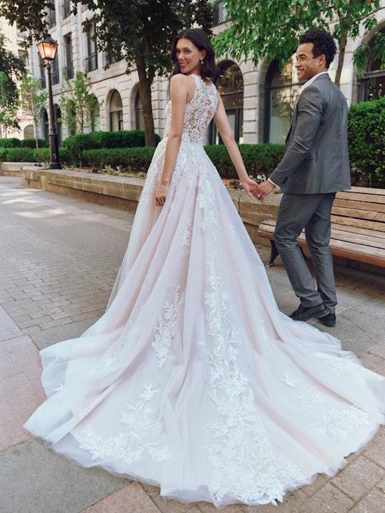 Bride wearing a wedding dress made with lower-impact fabrics called Rickie by Rebecca Ingram