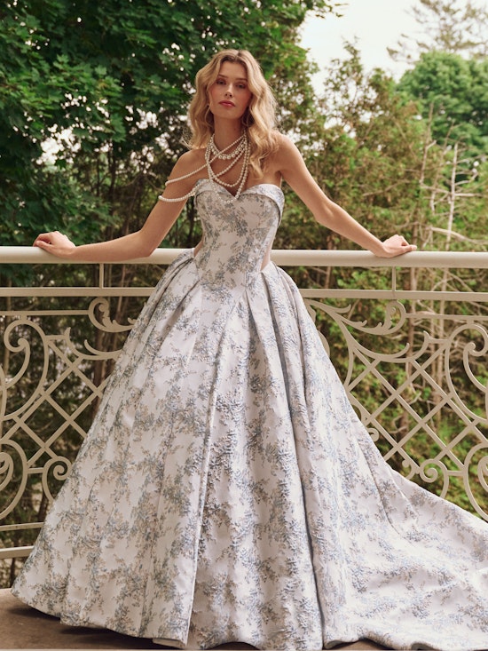 Bride wearing a wedding dress made with lower-impact fabrics called Aberdeen by Sottero and Midgley