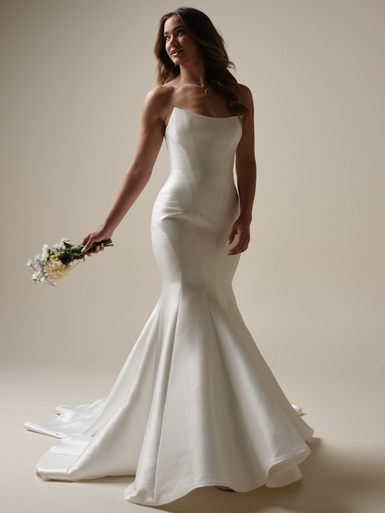 Bride wearing a wedding dress made with lower-impact fabrics called Brennan by Sottero and Midgley