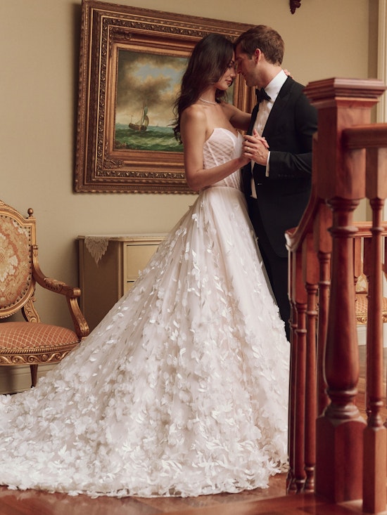 Bride wearing a wedding dress made with lower-impact fabrics called Zayn by Sottero and Midgley