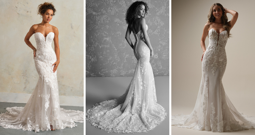 Brides wearing mermaid wedding dresses by Maggie Sottero