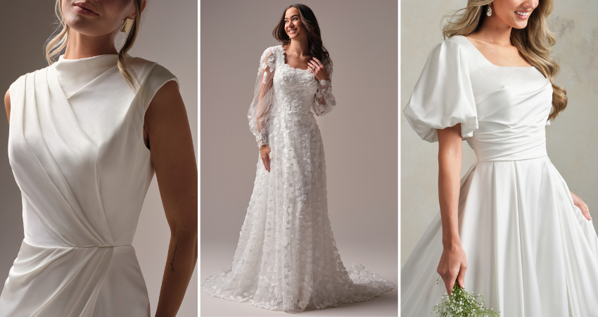 Brides wearing modest wedding dresses by Maggie Sottero